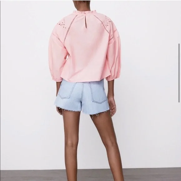 ZARA Eyelet Blouse PEACHY PINK XS - Picture 3 of 5